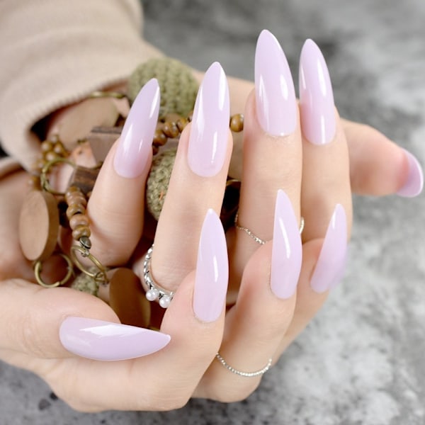 24 kpl/setti Pure Light Purple Teko-kynnet Ylimääräisen Pitkät Terävät Stiletto Kynnenkärjet Make-up Manikyyri DIY Kynsiin Z752