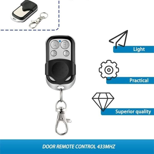 Black color. 4-button wireless remote control, 433 MHz, low power consumption, high professional stability, sensitivity.