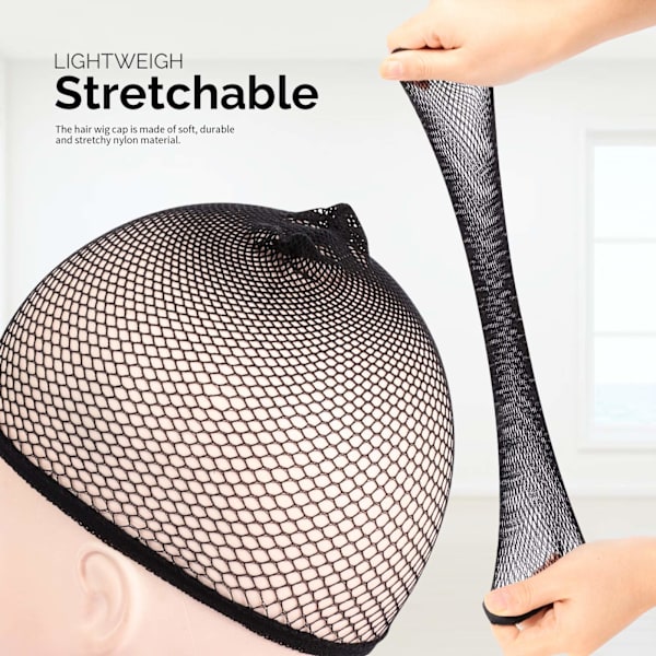 Mesh perukmössa, 6 stycken hårförlängning för spetsfrontperuk svart nätmössa för kvinnor, perukmössa för spetsfrontperuk (Mesh-Black)