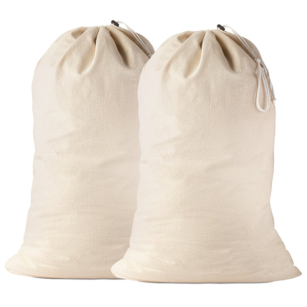 2-pack - Extra stor tvättpåse i naturlig bomull, kraftig storlek 24 x 36 tum XL College Dorm Rivbeständig smutsig kläd