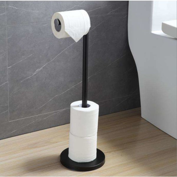 Stand til toiletpapirholder, fritstående papirrulleholder dispenser med opbevaring til badeværelse sort