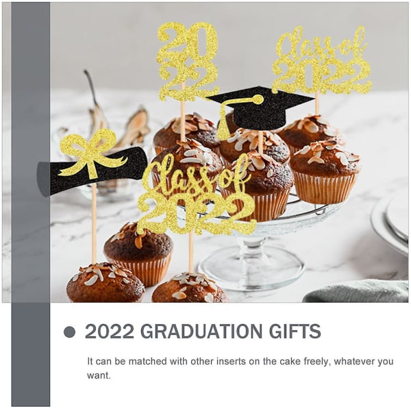 24 st Mini pappersmuggar Glad examen Graduation Dessert Pick Graduation Hat Födelsedag Fruit Pick P Golden 10.5X5.9CM
