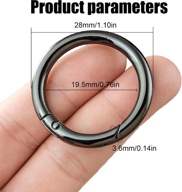 (Black) 12 Pieces Round Carabiners, Spring Release Keychain, Mini Carabiner, Zinc Alloy Spring Ring Buckle, for Ba