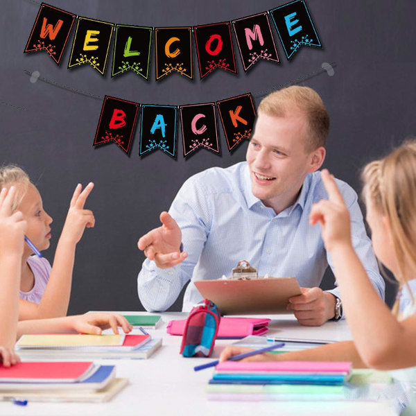 Velkommen Tilbage Banner Til Klasseværelses Dekorationer, Velkommen Opslagstavle Banner Velkommen Tavle Lyse Faner Til Tilbage Til Skolen Lærer Suppl