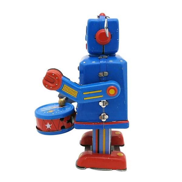 1 stk. urværksrobotlegetøj i blik, vintage pull-back legetøj, barndomsminde, antikt legetøj