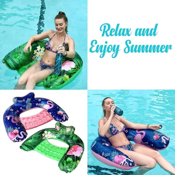 Inflatable Pool Chair for Adults with Cup Holder Backrest Pool Lounge Beach Float Comfortable Pool Mattress for Summer - 2 Pcs
