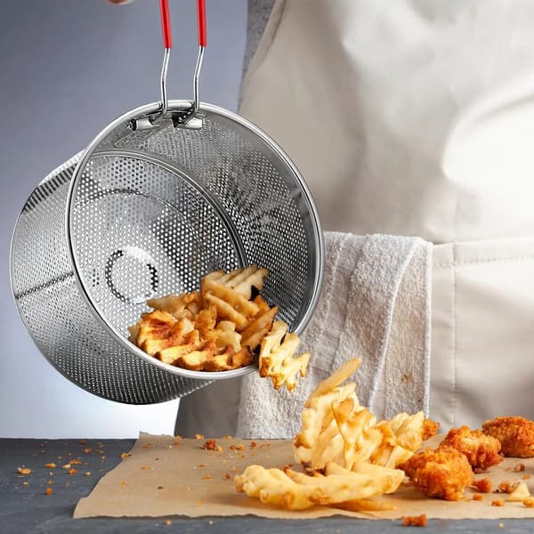 304 Stainless Steel Pasta Strainer Baskets, 3-Pack Noodle Blanching Baskets with Long Detachable Handles for Kitchen Use
