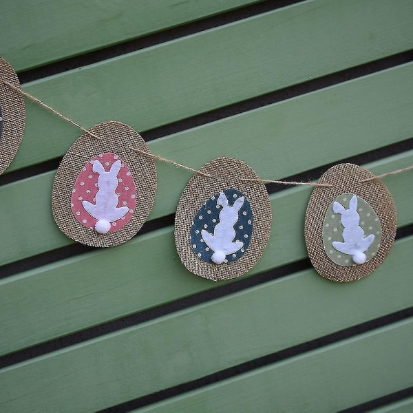 Påsk Gammaldags Burlap Kanin Med 8 Stycken Kanin Oval Burlap Flaggor Påskdagsfest Dekoration Triangulära Flaggor Party Pull Flaggor (mångfärgad)