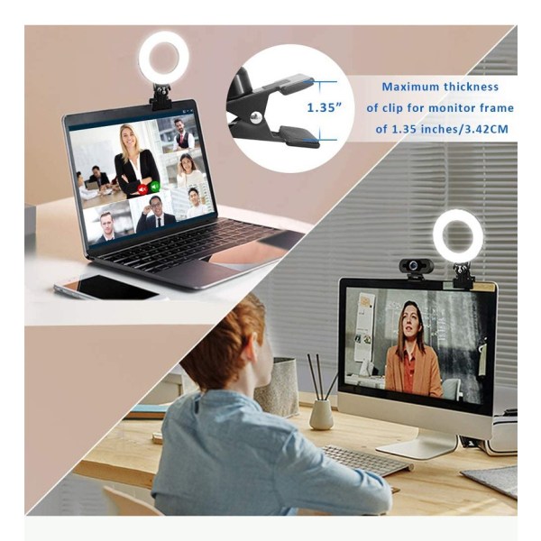 Videokonferencebelysningssæt, Ringelys til Monitor Clip On, til fjernarbejde, fjernundervisningsopkald