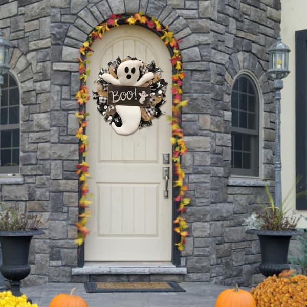 1 stk efterårskrans, Halloween spøgelseskrans efterår Boo Wreath med Cu