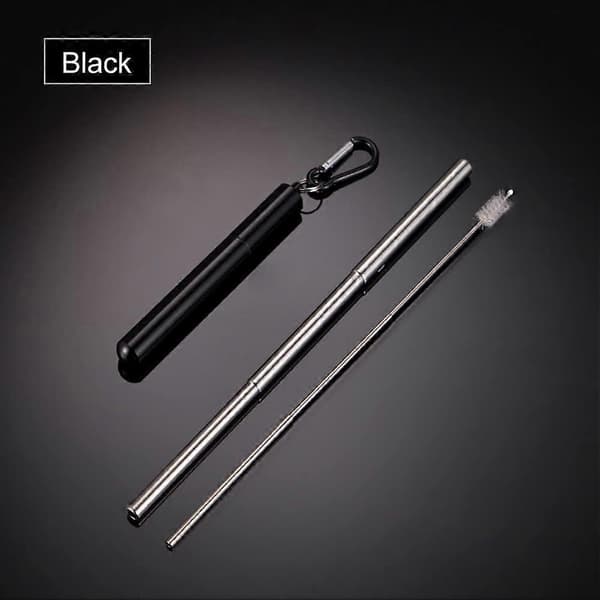 2-pack Reusable Telescopic Metal Straws, Cleaning Brush & Storage Case, Portable Foldable Drinking Straws (Silver & Black)