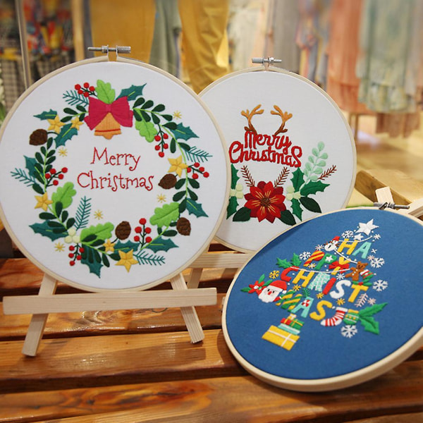 DIY Broderikit Kunst Håndverk Undervisning Julegaver til Kvinner Nybegynnere Julekrans 02