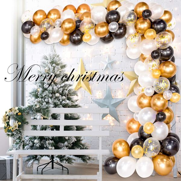 120 Stykker Ballonbue Sæt Sort og Guld Konfetti Latex Balloner, Guld Sort Hvid Fødselsdag Balloner til Bryllup, Pensionering, Ba