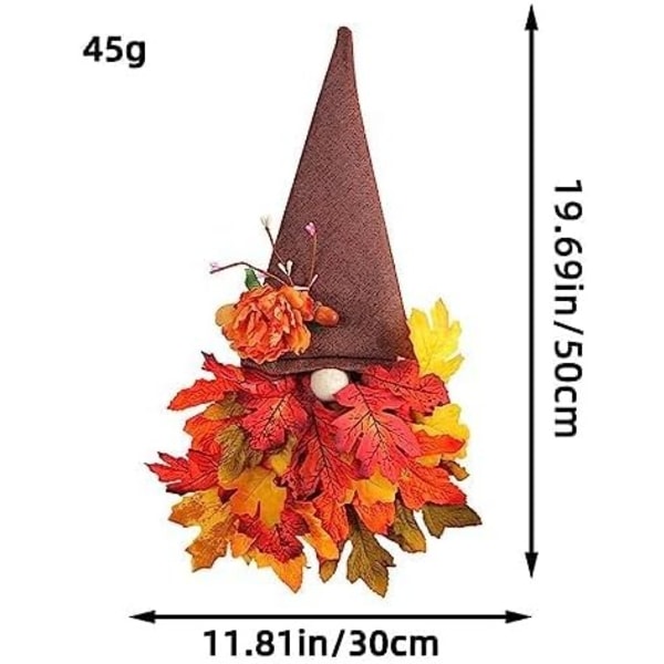 Höstkrans Konstgjord Höst Dörrkrans med Tomte Pion Lönnlöv Skörd Handgjord Krans, 20 tum (Orange)