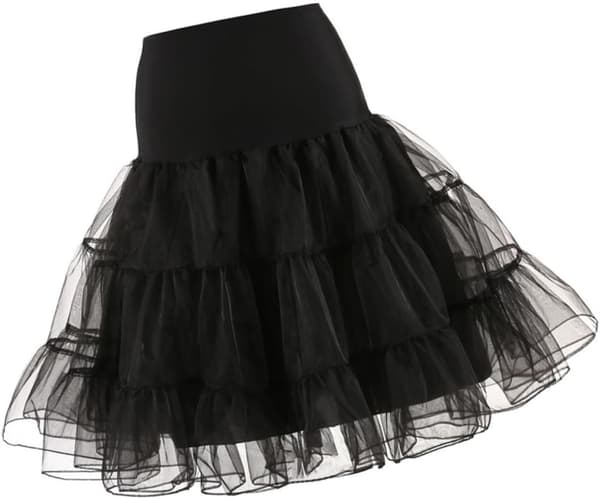 Sort Hoopless Tutu Underskirt til kvinder Elastisk talje og retrostil, lavet af polyestergarn, kort underkjole