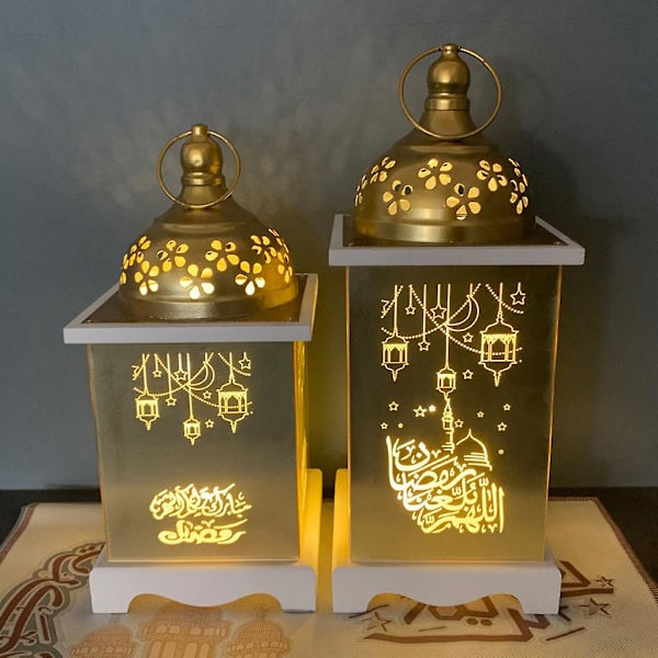 Puinen Lyhty Mubarak-Elementtejä LED-Valo Sisätilojen Kotijuhlan Koristelu Juhlavalaistus Elegantti Koristelu Puun Väri 2