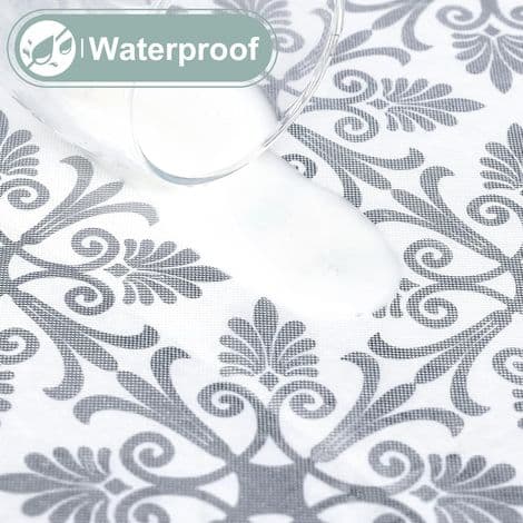 Rectangular Tablecloth in 100% Waterproof Vinyl - Elastic Edge - Non-Slip - For Folding Tables 30 x 72 inches - Camping, Outdoor Use - Silver Grey