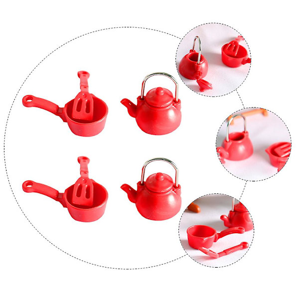2 Sæt Simulerede Mini Tekande Sæt Mini Køkkenudstyr Model Mini Hus Rekvisitter (rød)Rød3X3CM Red 3X3CM