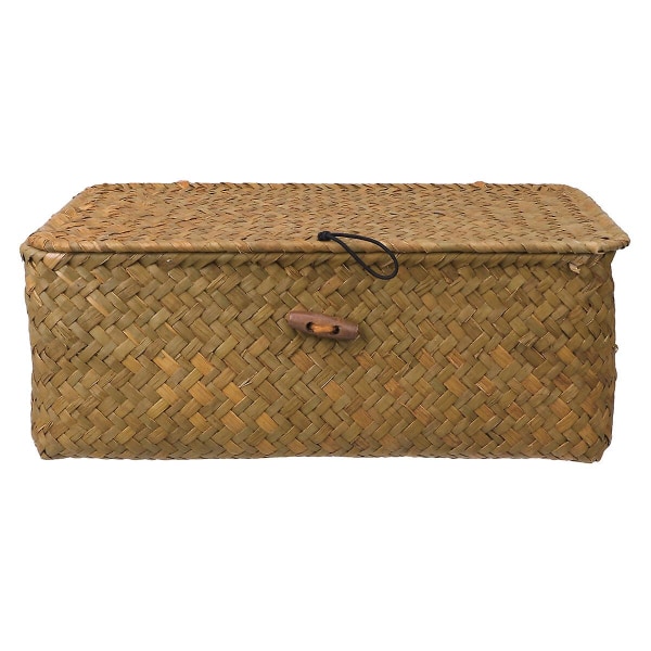 Halmkurv med låg Rattan Vævet Kurv Skrivebord Tøj Diverse Opbevaringsboks Til Soveværelse Hjem Dekoration Orange 26*16*10cm
