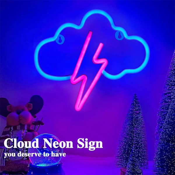 LED Neonljusskylt Dekoration, Moln LED Neonljus Blixt Neonljus, Vägg Ljusstark Nattlampa, Batteri eller USB-driven för Sovrum