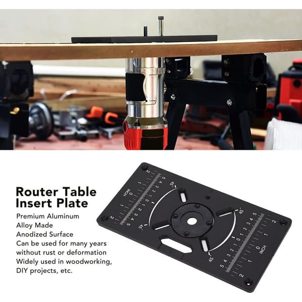 Router Table Insert Plate, Aluminum Router Table Insert Plate with 4 Insert Rings and Mounting Screws for Woodworking Bench