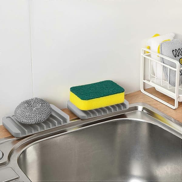 2-pack Silicone Soap Dish Holder, Grey Soap Saver Drain for Shower Bathroom Kitchen Sinks, Easy Cleaning (Grey)