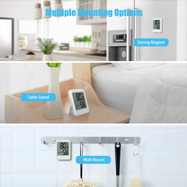 Digitalt Hygrometer Termometer Romtermometer Innendørs Termometer for Hjem med Temperatur- og Fuktighetsmåler, Veggmontert