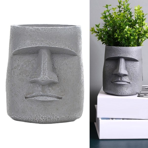 1/2/3/5 Påskeøen Statue Blomsterkrukke Sukkulent krukke til hjemmet Grå Type 4 1 stk