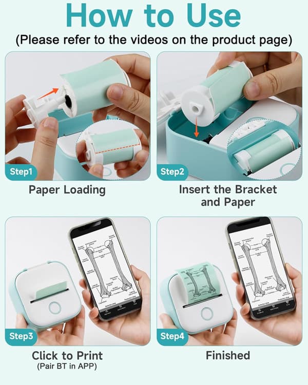 Mini Printer - Sticker Printer T02 Mini Thermal Printer Mini Portable Inkless Sticker Printer Green