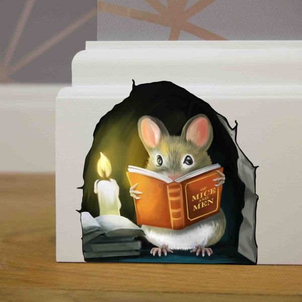 Läsbok för mus, dekal för väggdekorationer, barnrum, klassrum, hem, sovrum, bokhylla, bokälskare, av möss och män