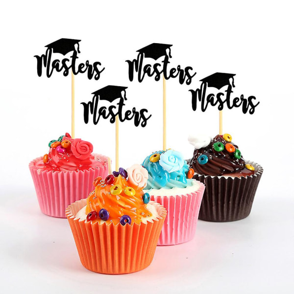 24 st Masters Doktorhattformade Tårta Toppers Papperskakplockar Cupcake Dekoration Festtillbehör För Gra Black 24pcs