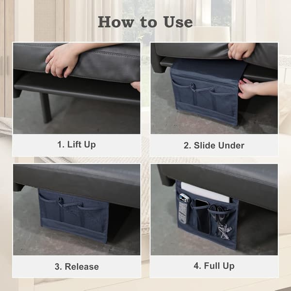 Bedside Caddy with 4 Pockets - Storage Holder for TV Remote, Phone, Glasses, and Magazines - Space-Saving Hanging Design for