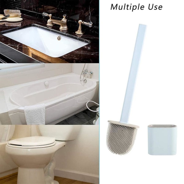 Silikon Flex toalettborste med hållare, mjuk silikonborst Robust djuprengöringsmedel för badrum toalettborste och snabbtorkande set, halkfri långvit White