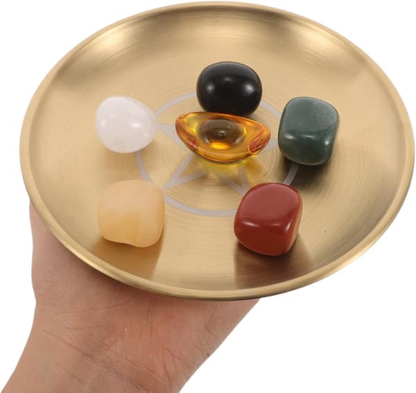 Crystal Stone Ritual Plate Altar Tray with Metal Construction, Versatile Function and Durable Design