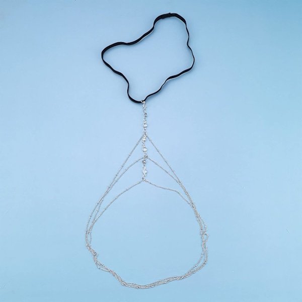 Glitrende Krystall Lagdelt Tassel Bein Kjede Boho Strand Stretch Kropp Kjede Sele Rave Lår Tilbehør for Nattklubb Fest