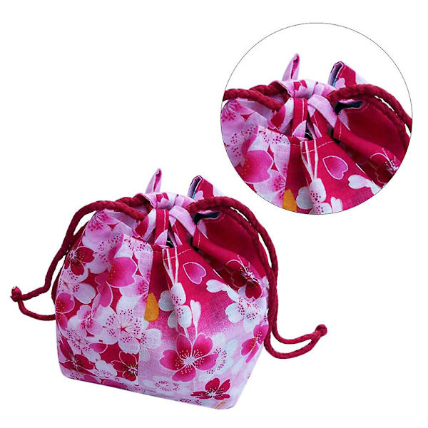 Japansk Stil Snørelukning Taske Bærbar Let Kirsebærblomstermønster Snørelukning Pose Møntpung Kosmetiktaske (rosenrød) Rosenrød 15*15*15CM