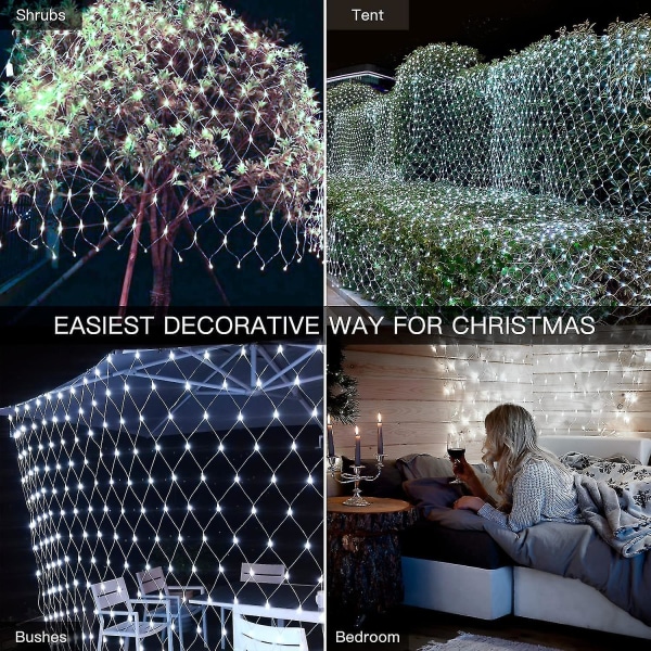 Udendørs Netlys Have Mesh Lys, LED 3m X 2m Feelyst Netlys Strømstik Cool Hvid Netlys