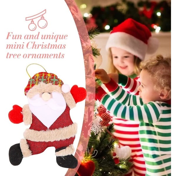 Juldekorationer, 4 st julbyfiguriner med tomte, björn, snögubbe och ren i plysch, julhängande prydnader för julgran