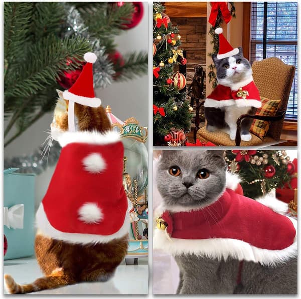 Justerbart sødt julemandskostume til kat, julekostume til kæledyr
