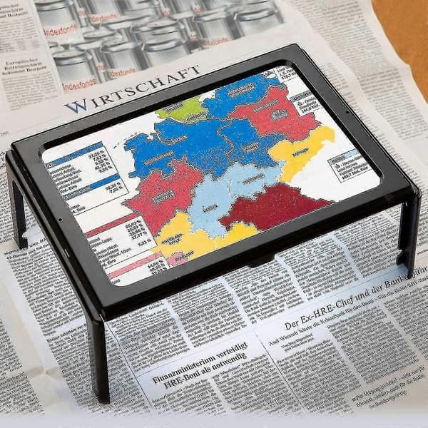 Stor A4 Læsemagnifier med 4 LED-lys, Håndfri Foldbart Bordstativ, 3x Forstørrelsesglas i Fuld Sidestørrelse