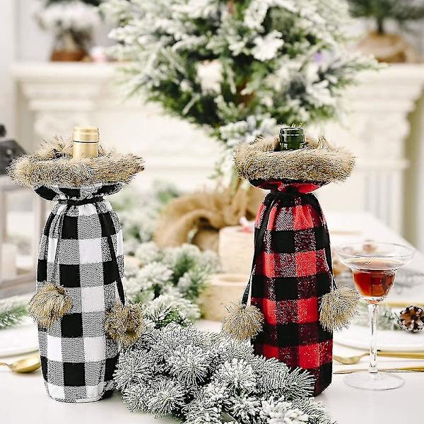 Julvinflaskaöverdrag, Julvinpåse, Vinpåse i Rutigt Mönster för Jul, Bröllop, Födelsedag, Fest (r