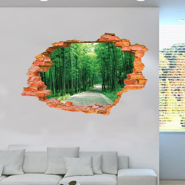 3D Irrotettava seinän läpi -tarra, vinyyliseinätarra/seinämaalaus, taidetarra, vihreä metsä (60x90 cm)