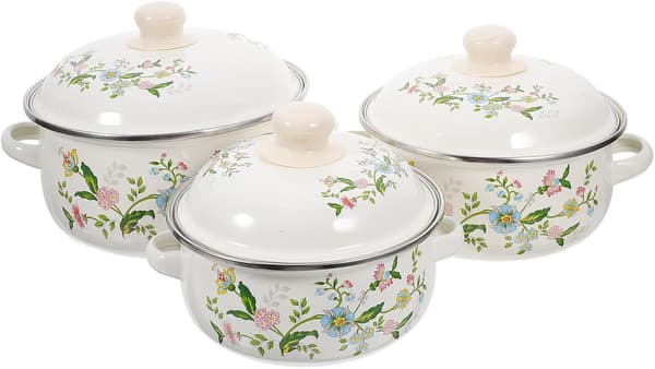 3-piece Enamel Pot Set Small Cooking Pots with Ergonomic Handles