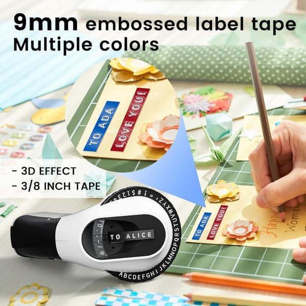 Embossing Label Maker, Manual Retro Label Maker for DIY, Crafts and Scrapbooking, with 3 Rolls 9mm 3D Labels Waterproof Tapes
