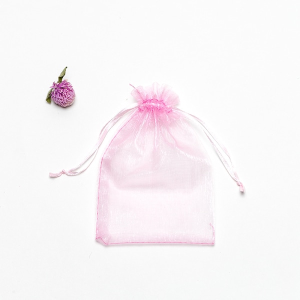 50 stk. garnpose, organza slikpose, ensfarvet gavepose, smykkepakning med snøre, jule-netpose