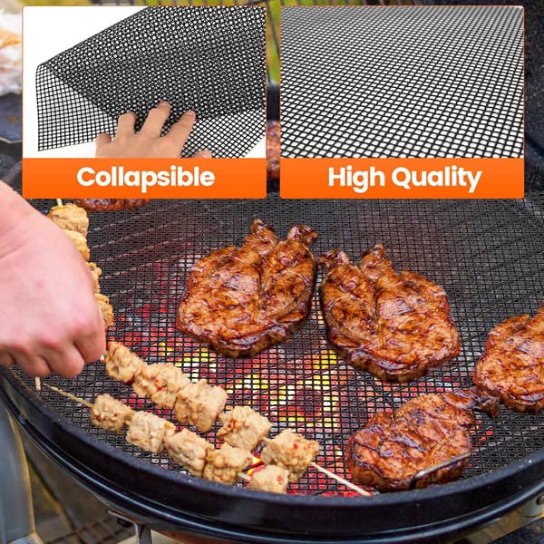Sæt med 5 genanvendelige grillmåtter (30 x 40 cm) — Sort net