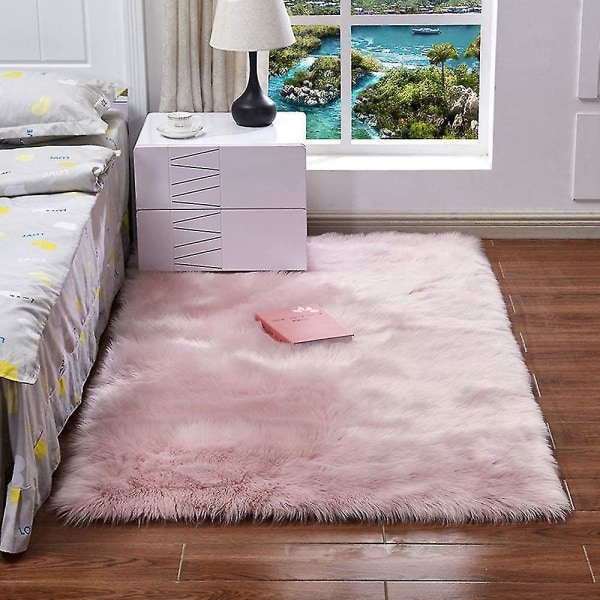 Faux lammeskind fåreskindstæppe 50 X 150 Cm Moderne Stuetæppe Fluffy Langt Hår Pelslook Hyggeligt Lammeskind Sengetæppe Sofamåtte (pink, 50 X 150 Cm)