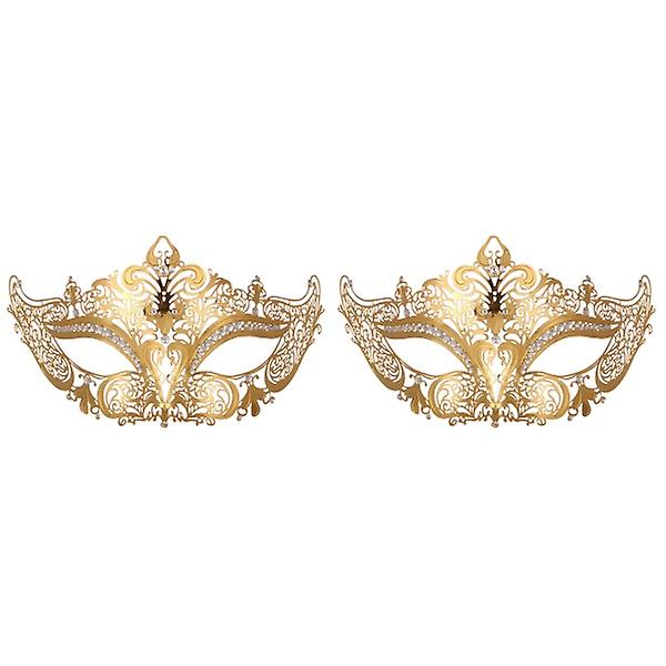 2 stk venetiansk stil metal blonder form maske gylden belagt rhinsten maske maskerade maske (gylden plat 2pcs