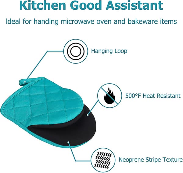 Heat Resistant Silicone Oven Mitts with Non-Slip Surface and Hanging Loop for Baking, Grilling, BBQ, Microwave, Machine Washable, Blue