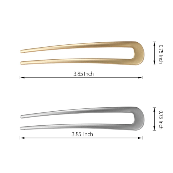 2 st stora franska hårnålar, metall U-formade 2-stift hårnålar för kvinnor och flickor, guld, silver